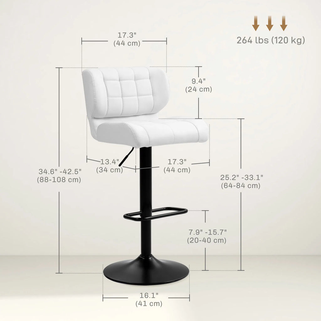Tabourets en cuir PU pivotant Set de 2 tabourets réglables avec repose-pieds pour cuisine