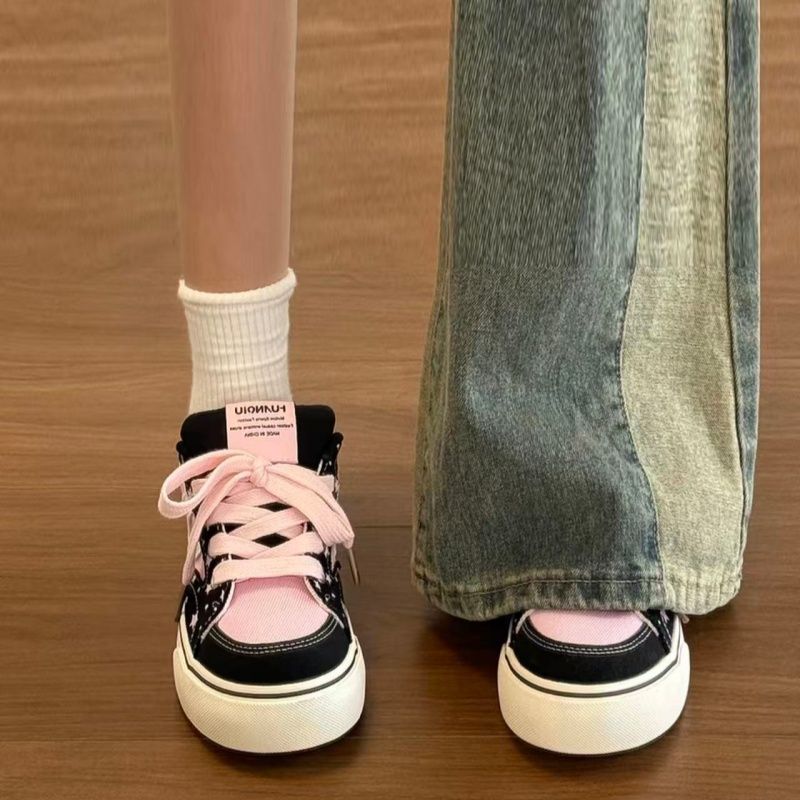 Sweet Cool Style Plate-forme Toile Chaussures Arrivée Printemps Automne Filles Versatile Dentelle Up Singl