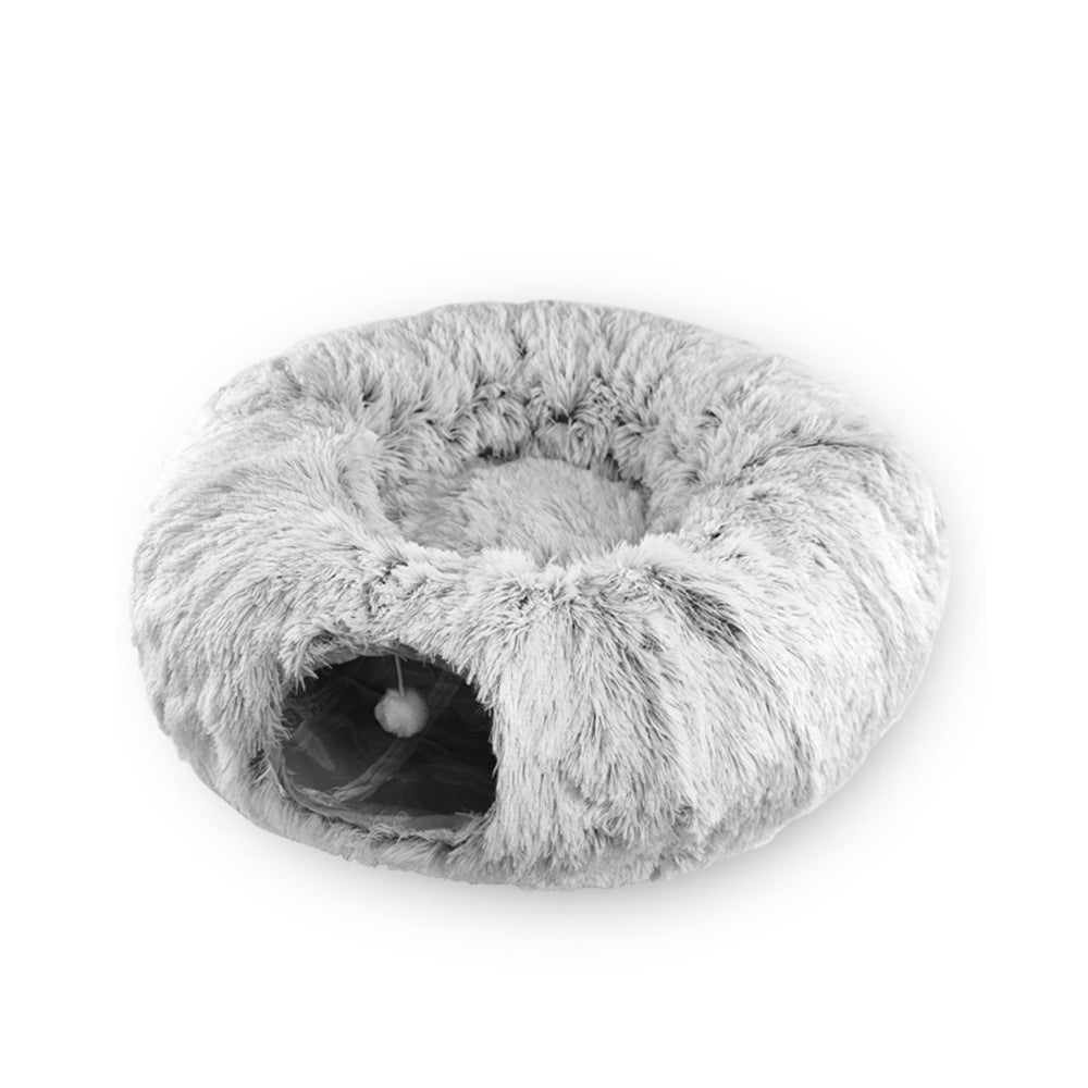 Lit Tunnel Cat pour Chats Intérieurs Peekaboo Cat Cave avec Lavable Soft Play Mat Furry Cat Tub