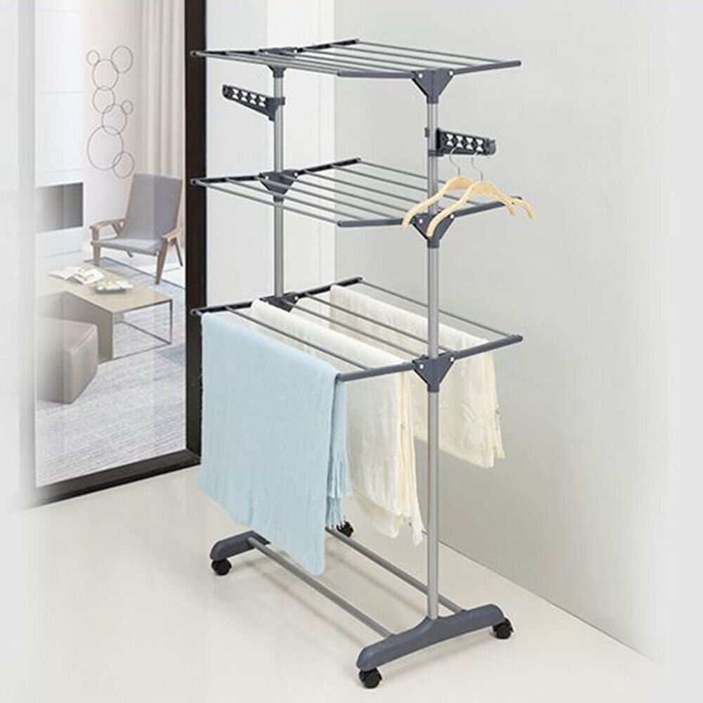3 niveaux de vêtements pliables Sac de séchage Mobile tour de sèche-linge avec roues verrouillables et Si