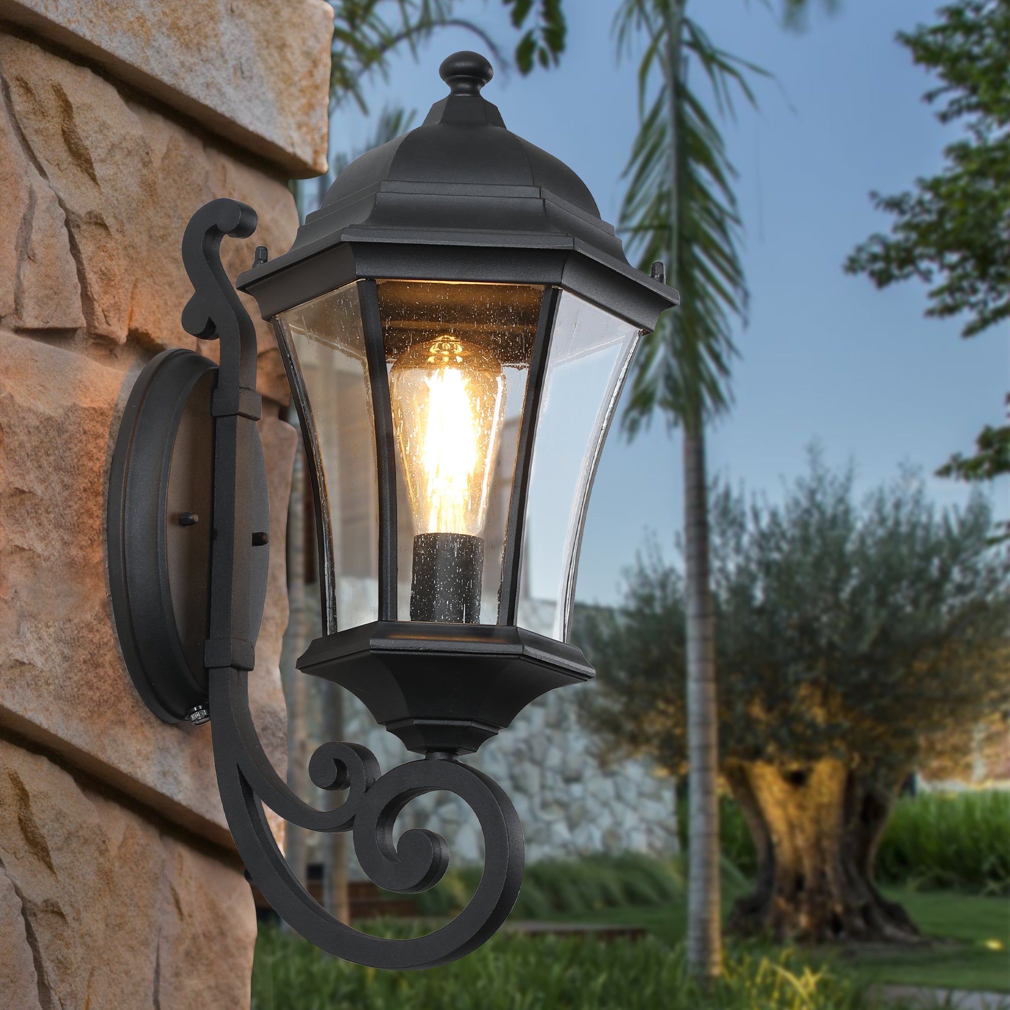 1-Pack Vintage mur-monté lumière de lanterne extérieure – Élégant métal noir sconce pour porch