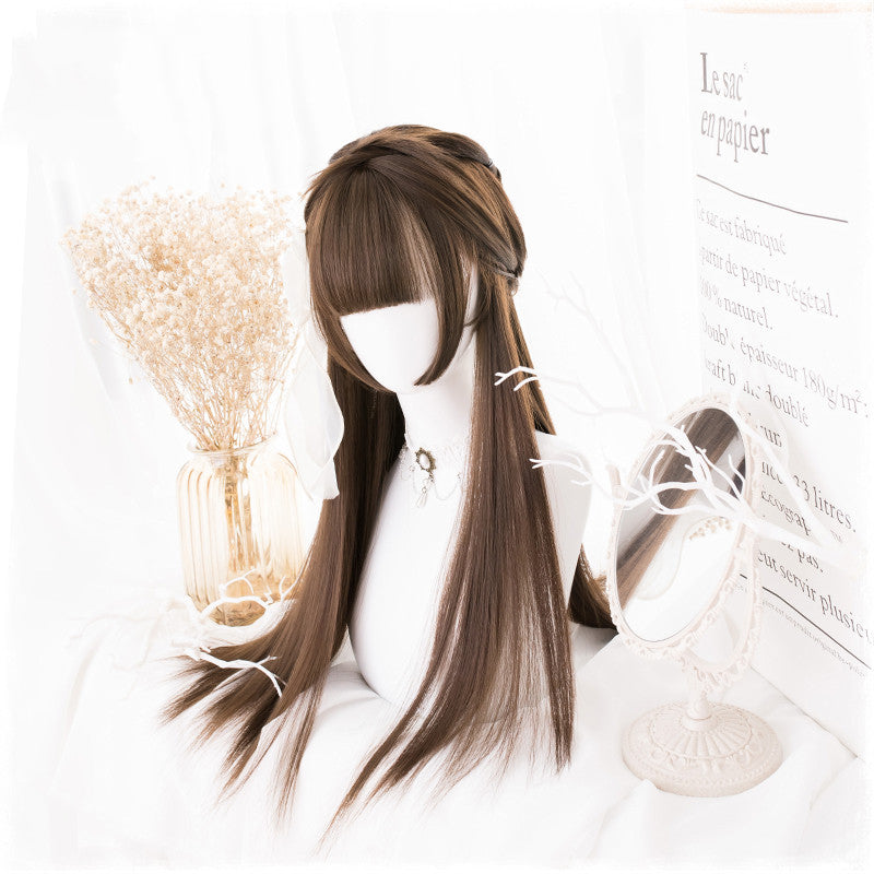 Manzhen Quotidien Noir Perruque longue droite fille