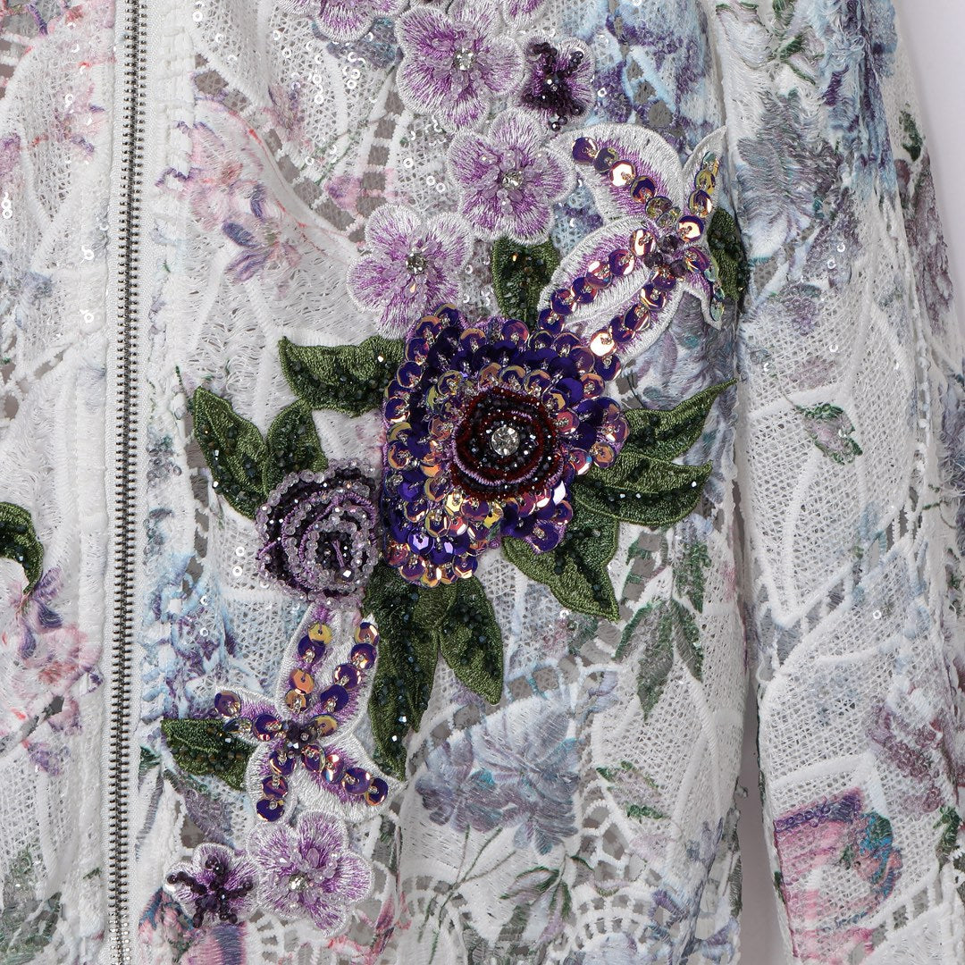 Veste à manches longues brodée en trois dimensions pour femmes