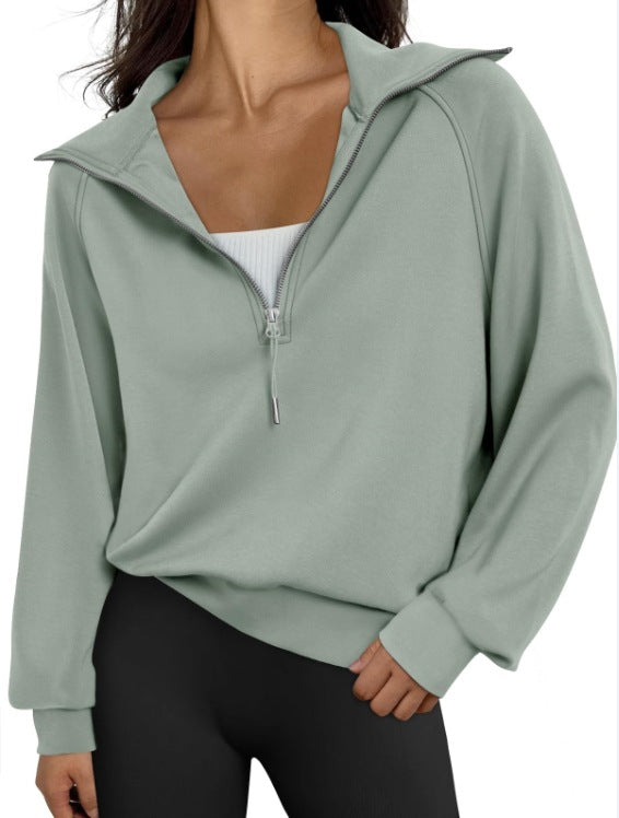 Sweat-shirt à manches courtes demi-zip pour femmes
