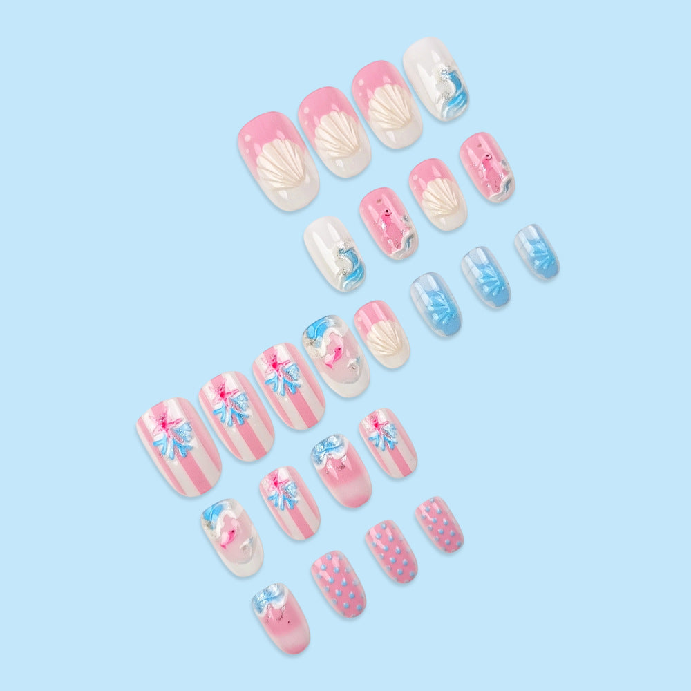 24 pièces de Stickers Nail Acrylique Français à ondes de pression ovales courtes ressemblant à un petit F