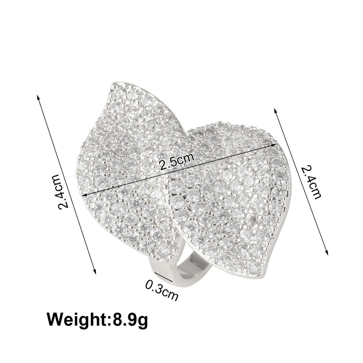 Femmes Double feuille Complet Pavé Cubic Zirconia Anneau réglable