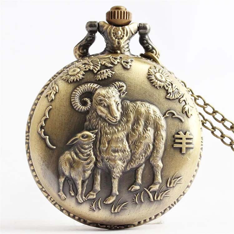 Montre de poche rétro de bronze Vintage Zodiac Quartz