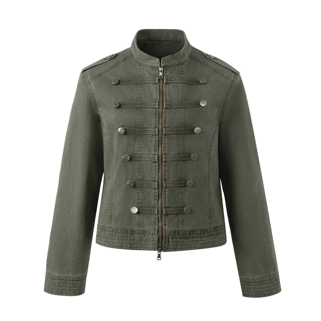 Style militaire Stand Collar Croped Denim Veste