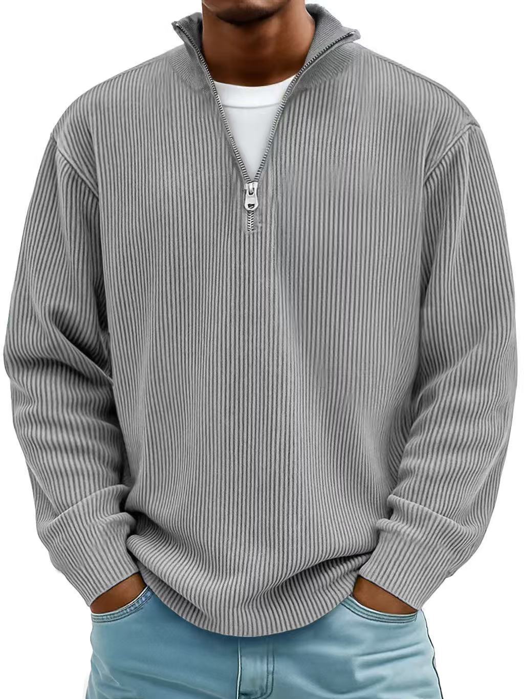 L'automne et l'hiver des hommes Casual Stand-Up Collar zipper Corduroy manches longues hommes Polo Shi