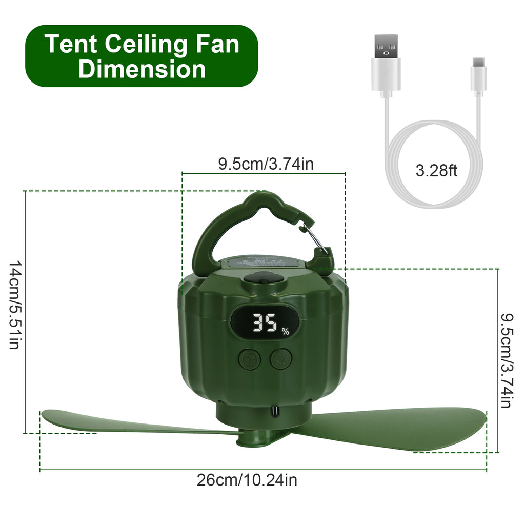 Eventail de camping 3-en-1 avec lanterne LED