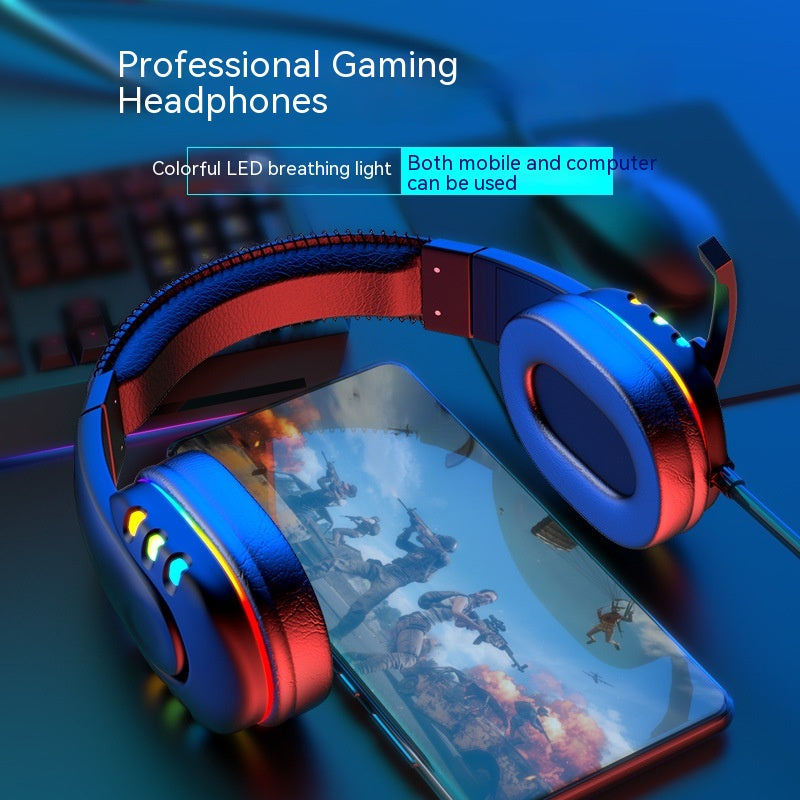 Casque de jeu avec microphone à lumière respirante LED
