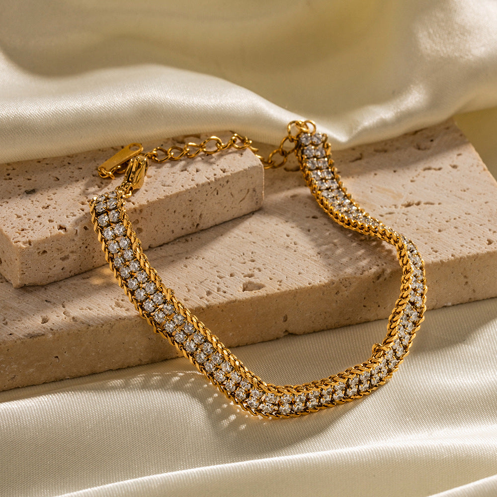 Bracelet Zircon blanc double couche or 18K