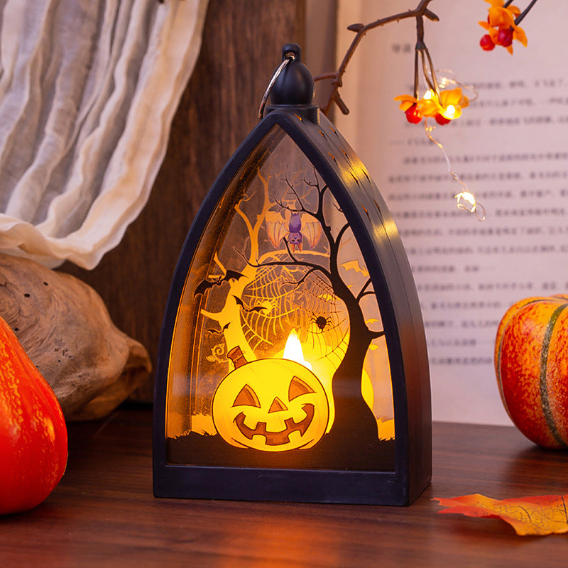 Décorations d'Halloween Glowing Crâne de citrouille Château Lampe à Vent Partie Atmosphère Scène Disposition