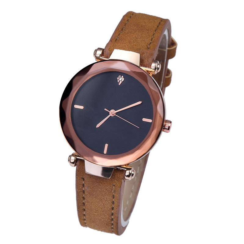 Couples à la mode Waterdrop-Cut Diamond Frosted Bracelet en cuir Quartz Rhombus Montre pour W