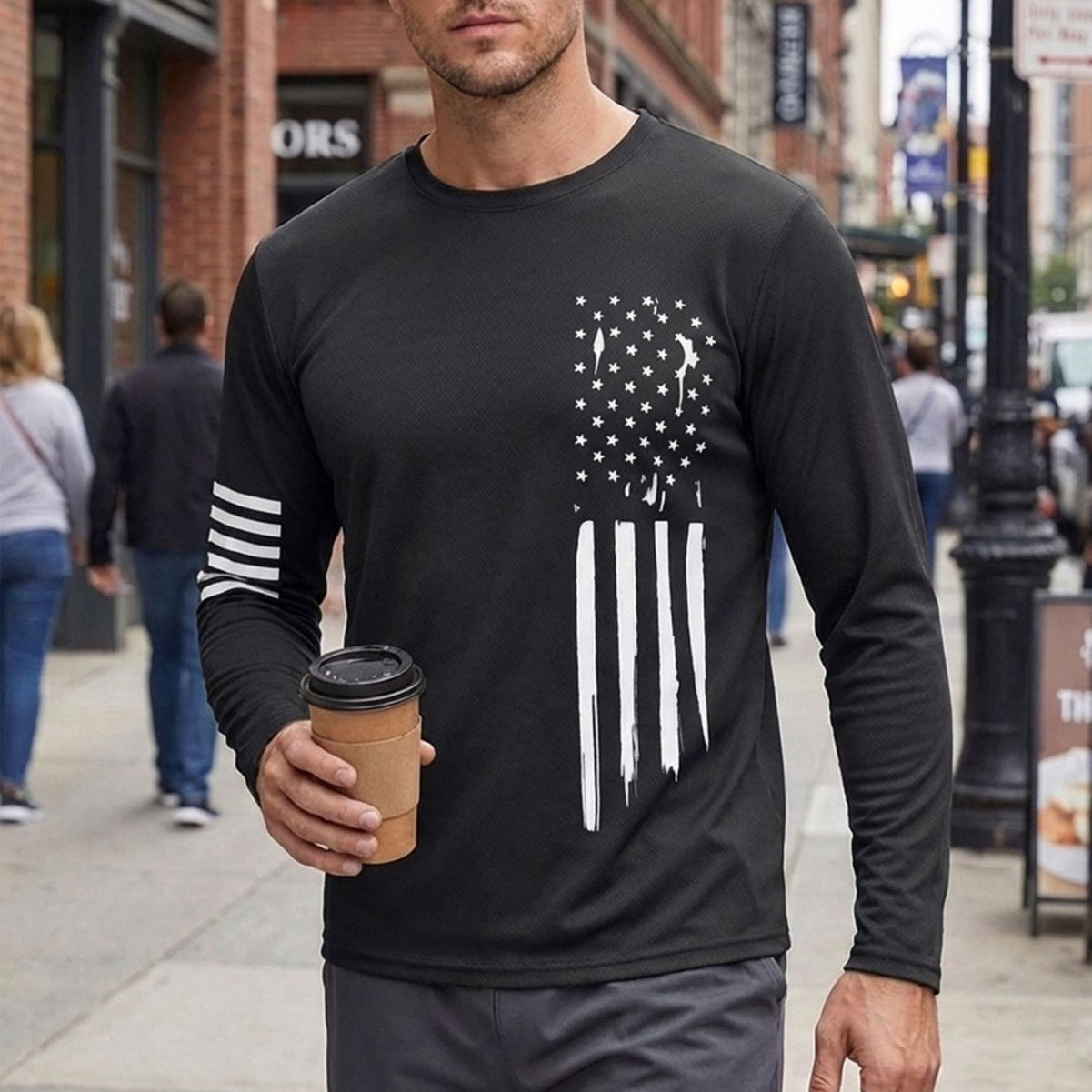 Hommes Outdoor Casual Sportif Col d'équipage Manches longues