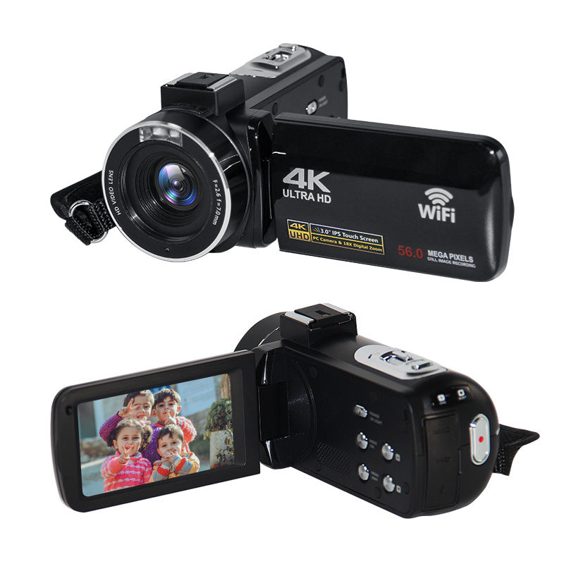 Caméscope numérique 4K avec un microphone coupe-vent et lumière de remplissage