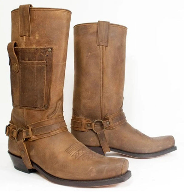 Bottes pour hommes en cuir haute talon de chevalier brodée