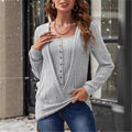 Printemps Automne Arrivée Casual Fashionable Relaxed-Fit Solid Couleur Bouton carré cou tricot T