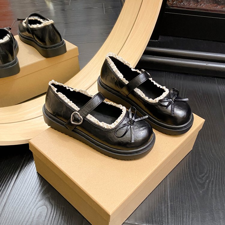 Femmes Tour de orteil Français Mary Janes Versatile Un mot Dentelle College Style JK Épaisseur Sole Flat