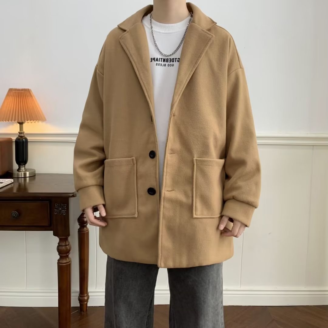 L'automne et l'hiver hommes mi-long extra-loose Woolen Coat Outdoorwear Plus coton