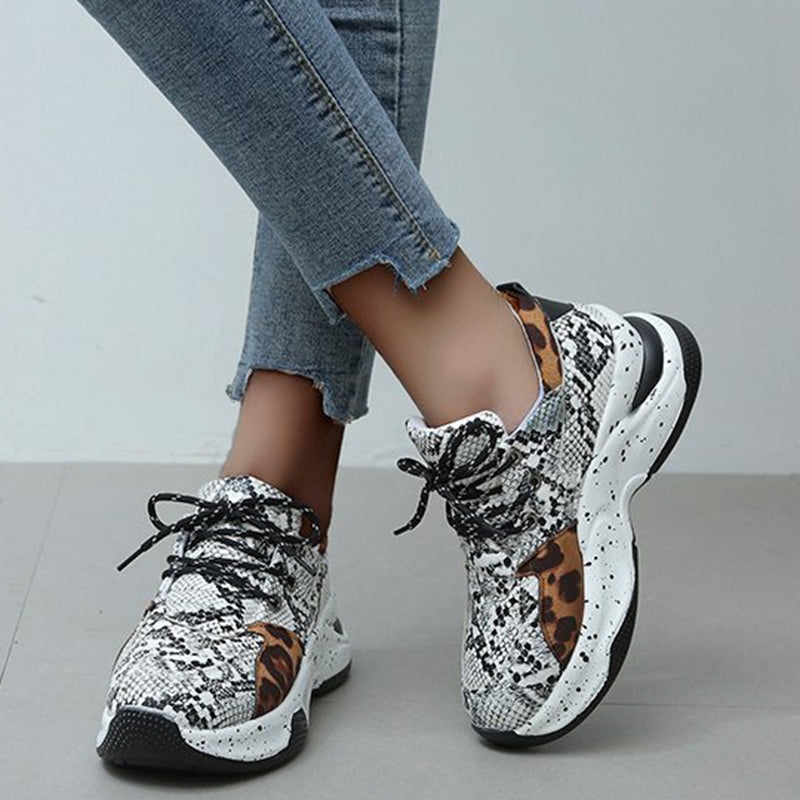 Leopard Imprimer Sneakers Femmes Dentelle vers le haut Marche Running Sports Chaussures