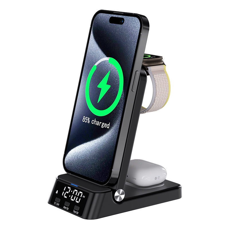 3-en-1 Chargeur horloge de bureau debout avec charge sans fil
