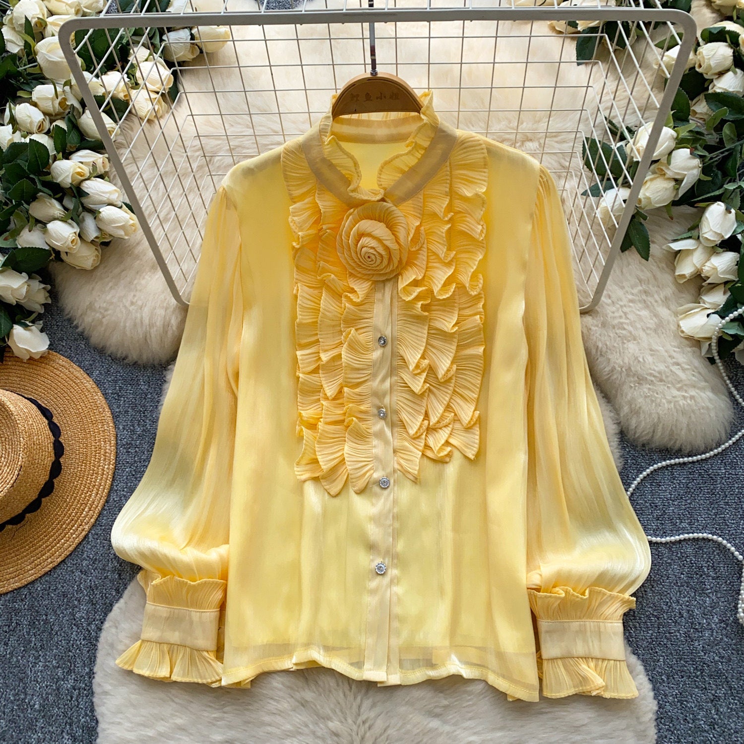 Blouse florale tridimensionnelle de style doux