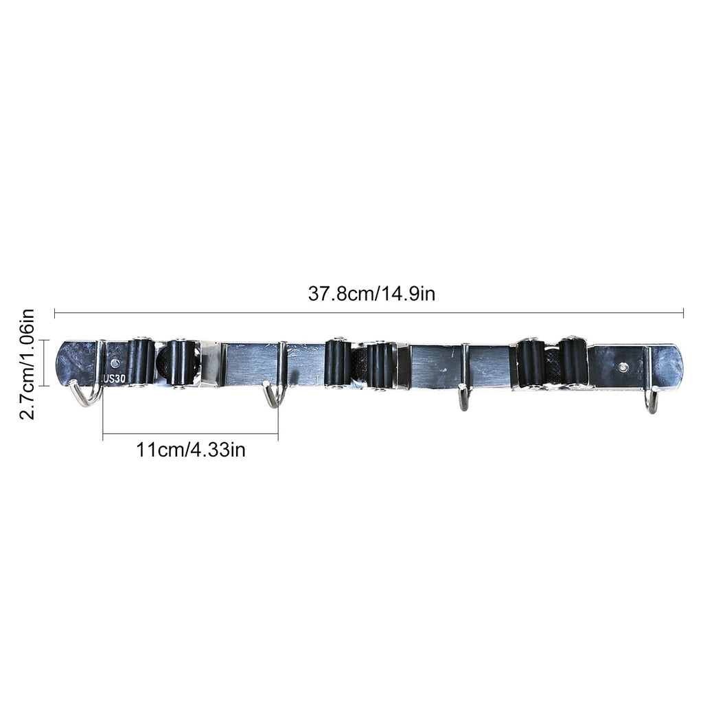 Porte-monnaie murale Mop Support Organisateur Rack 3 Fentes 4 Crochets Garage Rangement Inox Stee