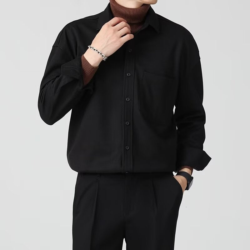 Élégante manches longues Slim-fit Casual Hommes chemise de couleur unie pour le printemps et l'été