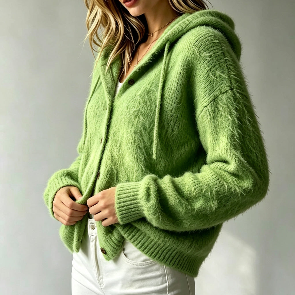 Transfrontaliers Amazon Autumn Hiver Fluffy Mink-like Faux Fur Hooted Open Cardigan Women's C