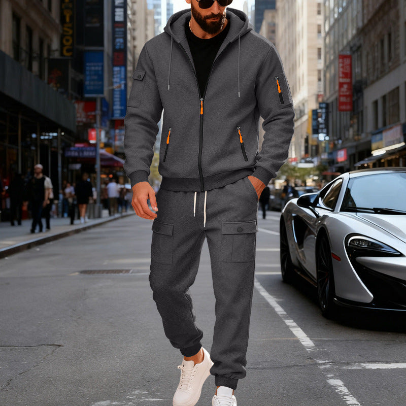 Jogging polaire homme, ensemble sweat à capuche et pantalon coupe ample