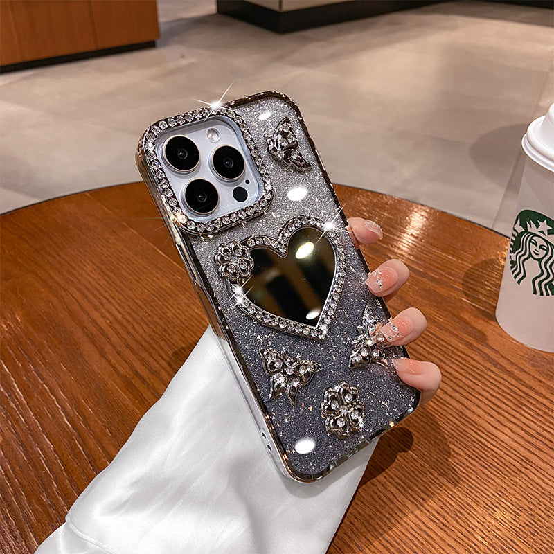 Cas de téléphone de nouveau style avec un miroir en forme de coeur électroplaqué