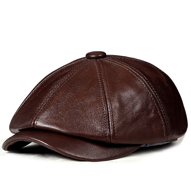 Casquette octagonale en cuir de béret vintage homme