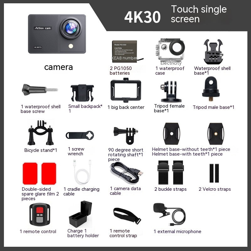 Imperméable 30 M Vrai 4K Caméra d'équitation Anti-shake Large Angle Caméra d'action HD