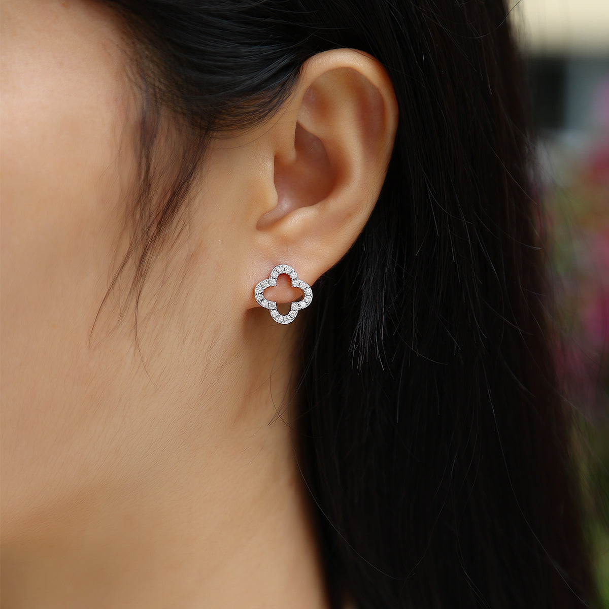 S925 Boucles d'oreilles en argent sterling à trèfle ouvert