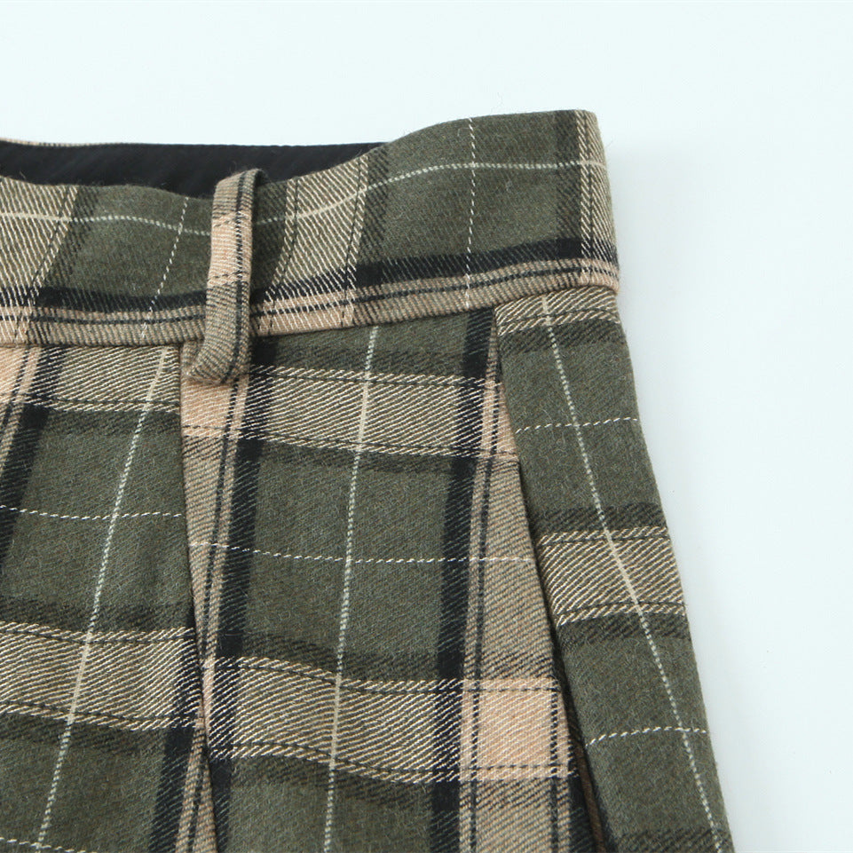 Pantalon en Plaid de taille moyenne, tendance et élégant
