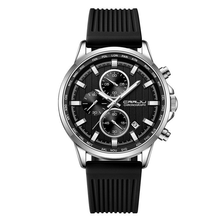 Bracelet en silicone pour homme Bracelet en acier à six broches Business Casual Watch