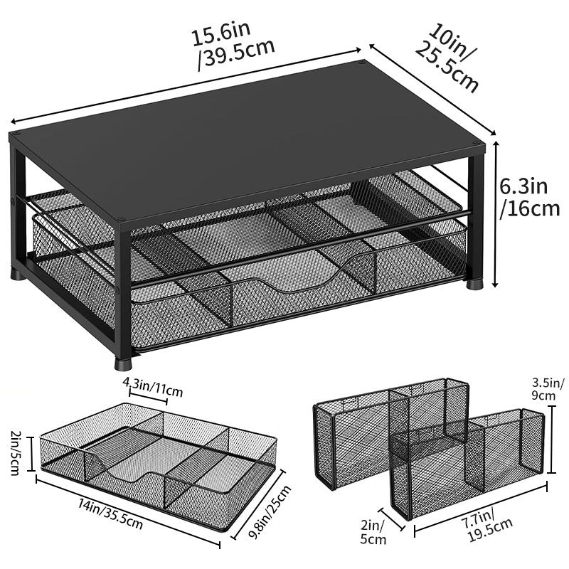 Riser de moniteur d'ordinateur à deux niveaux avec stockage