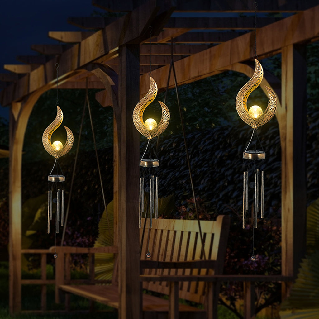 Wrought iron solar lamp outdoor wind fireplace lamp hollow flame sun moon garden lamp