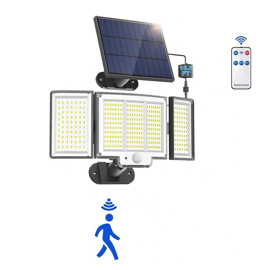 1,2 Pack Solar Lights Outdoor 348 LED Motion Sensor Lights With Remote Control 3 Head Wate