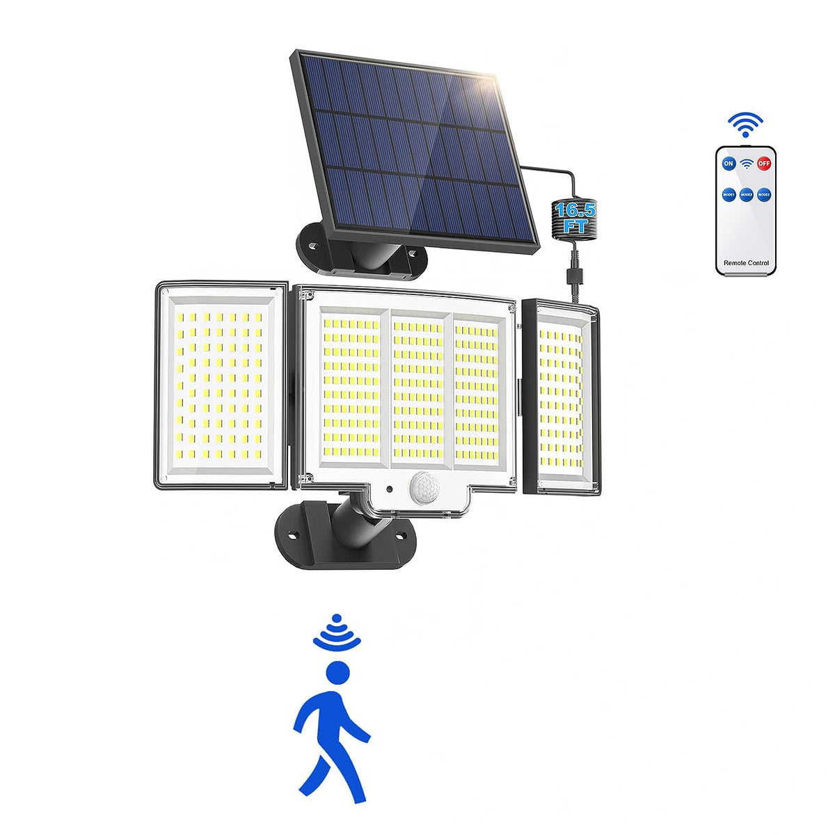 1,2 Pack Solar Lights Outdoor 348 LED Motion Sensor Lights With Remote Control 3 Head Wate