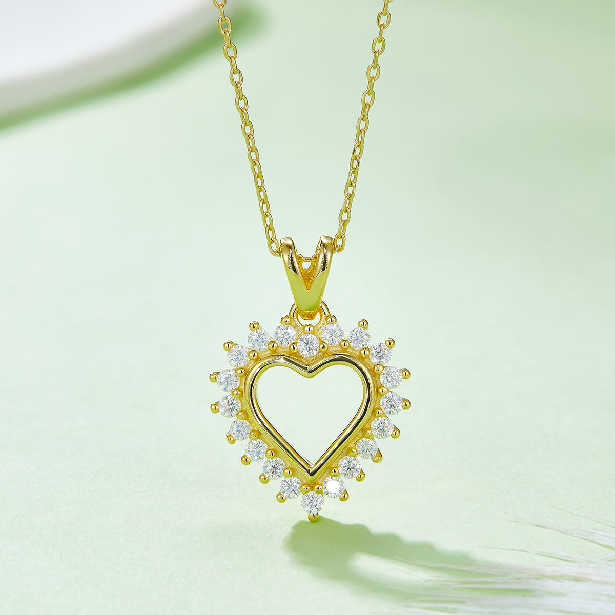 4.1g S925 Collier de coeur en argent sterling 45cm 20 Pierre Sunburst Halo Moissanite Pendentif Wi