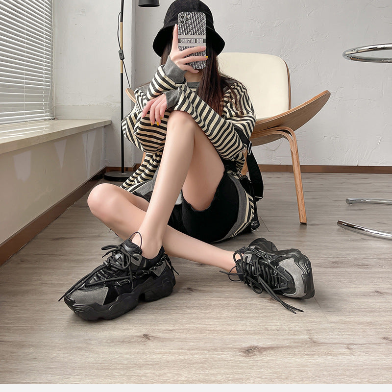 Bas épais Augmentation de la couleur matching Casual Chaussures Mesh Respirant Sports Femmes