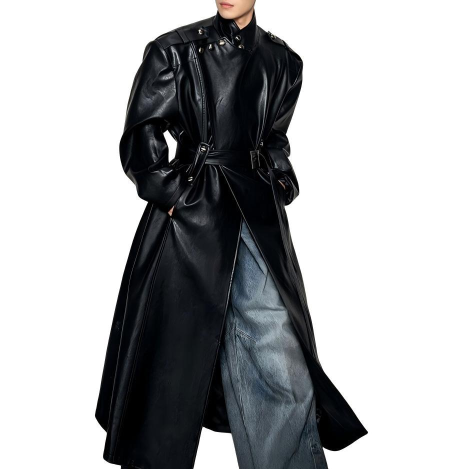 Manteau en cuir pour hommes avec grands lapels Et une taille définie