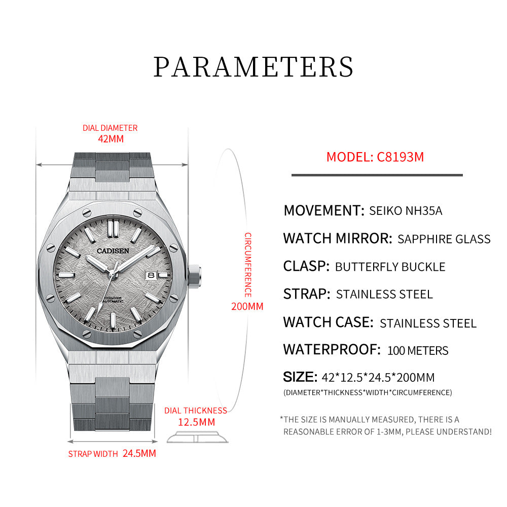 Mouvement mécanique automatique Calendrier Pointeur lumineux Montre homme