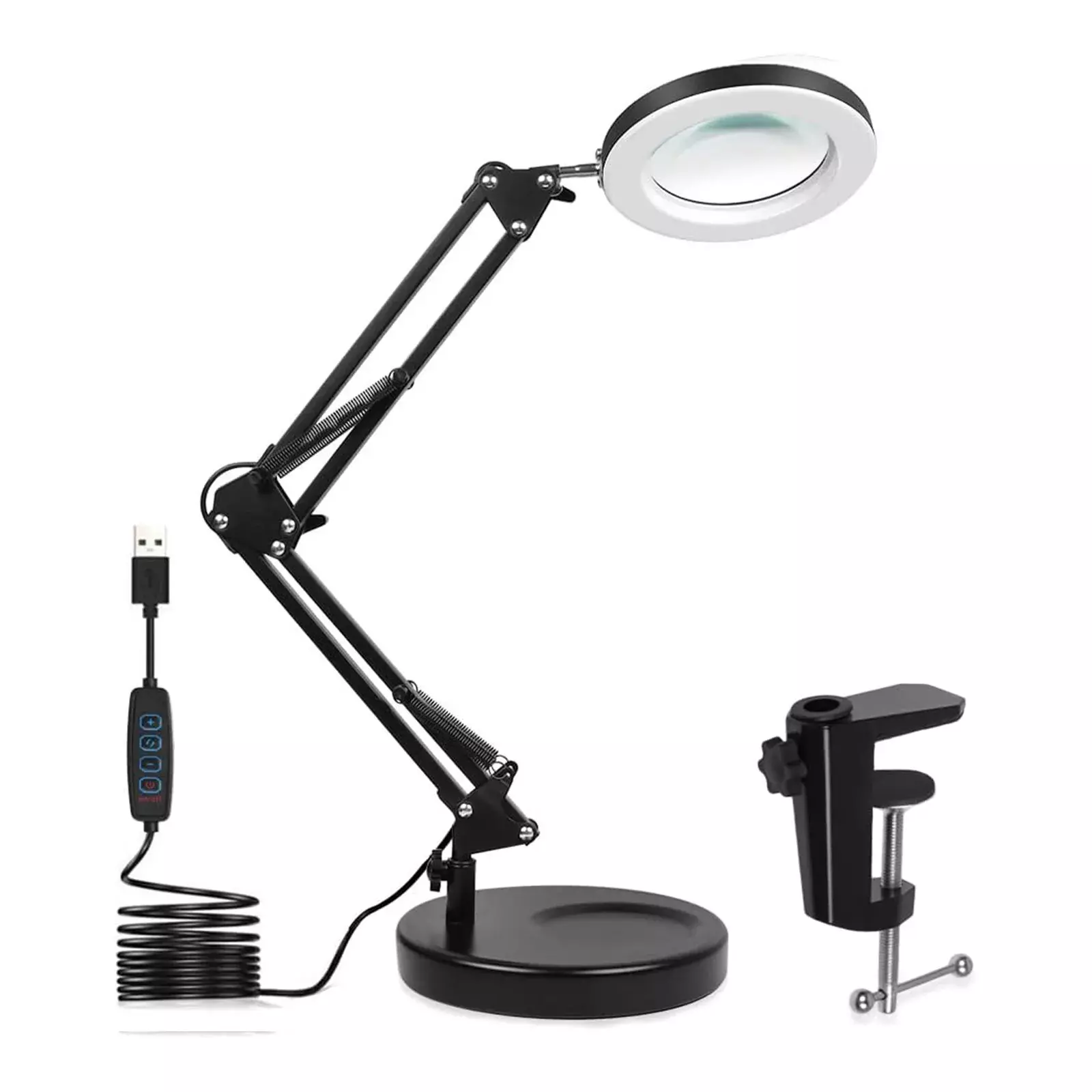 Amplificateur de bureau de verre lampe LED loupe lampe de lecture avec base et pince