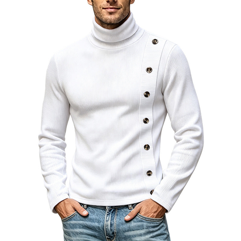 T-shirt de Texture à col haut pour homme de taille européenne avec boutons diagonaux