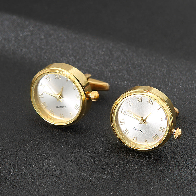 Légère horloge de luxe homme Cufflinks Mode Français Rotatable Cuff doré