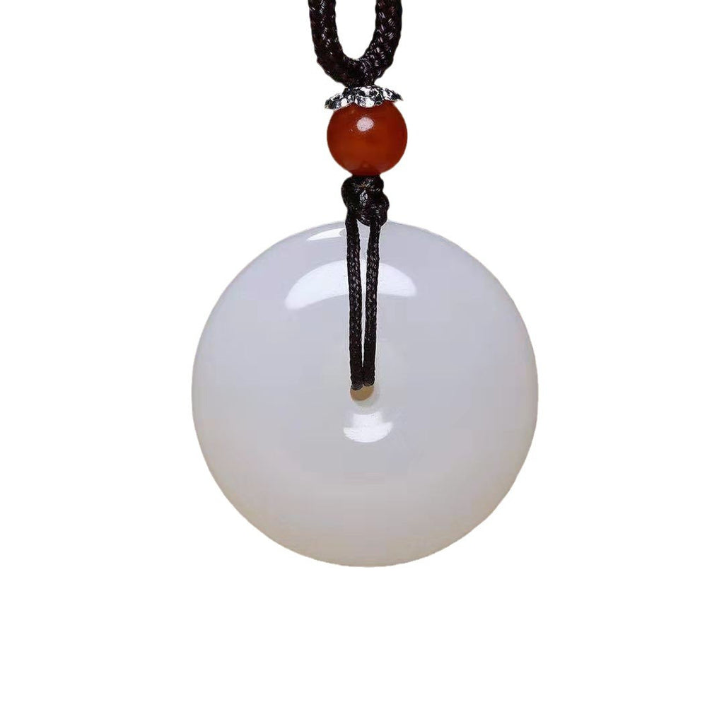 Afghanistan naturel Jade Peace Buckle Pendentif Collier Suet White Jade Buckle Rope Simulat