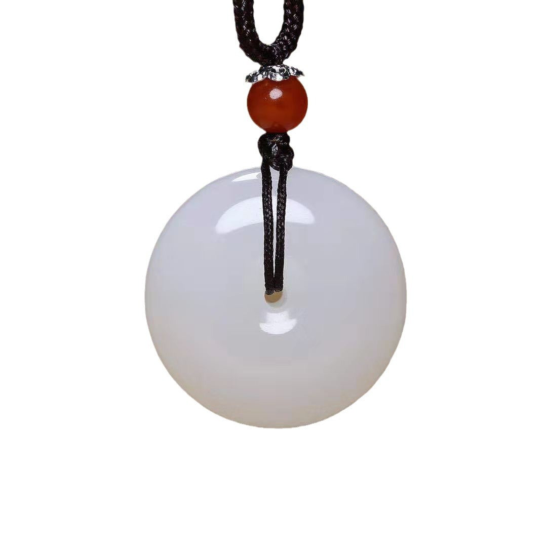 Afghanistan naturel Jade Peace Buckle Pendentif Collier Suet White Jade Buckle Rope Simulat